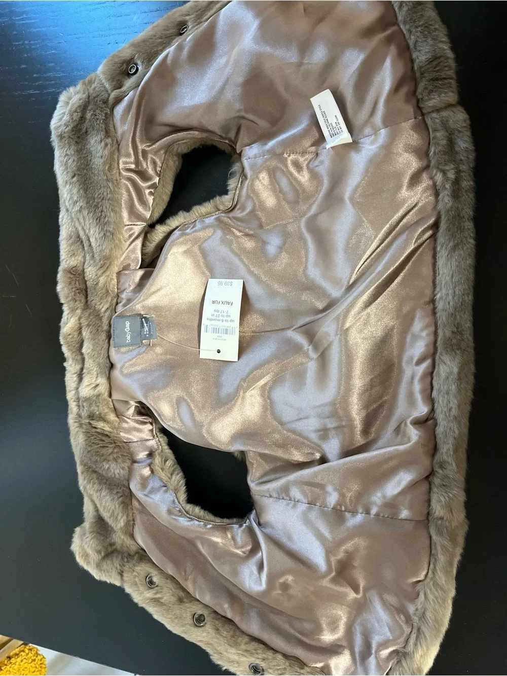 Baby Gab Brown Faux Fur Vest with Satin Lining up to 6 months